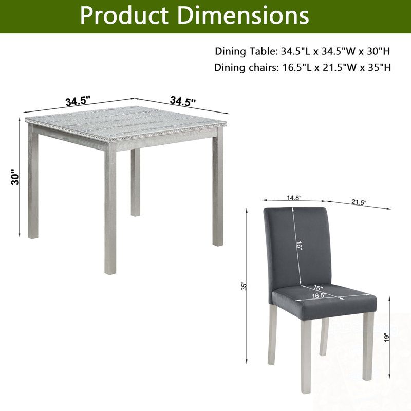 Ensemble 5 pièces de table de salle à manger carrée en bois avec 4 chaises rembourrées