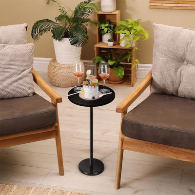 Round Pedestal Side Table - Marble Base Drink Table for Sofa & Patio, Black
