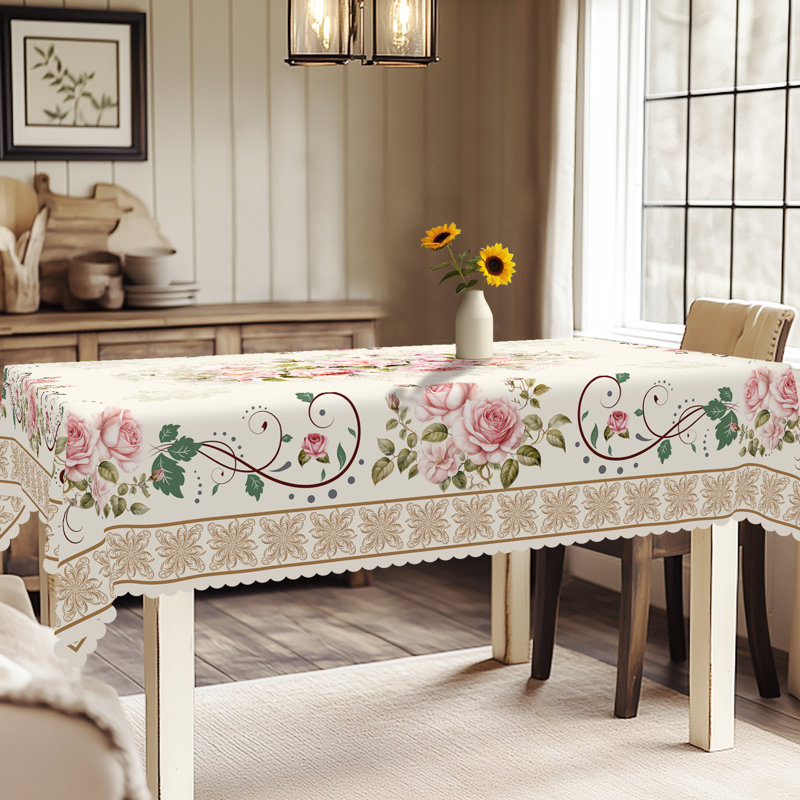 Spring Summer Tablecloth 140x180cm Rectangular, Flowers Floral Table Cover for Party Picnic Dinner Decor, 70" L x 55" W