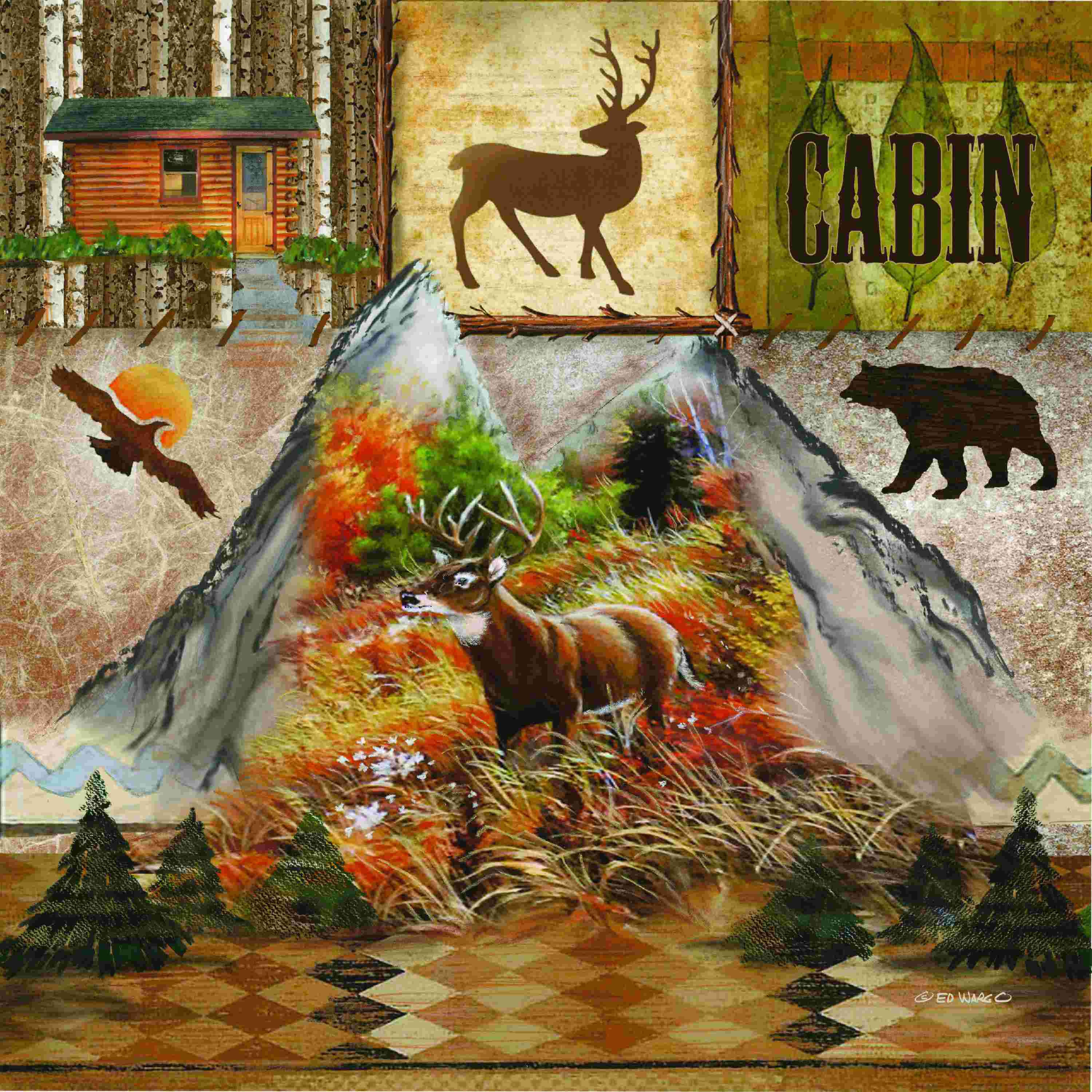 Deer Cabin 2884099 Millwood Pines Size: 20 H x 20 W x 1.25 D