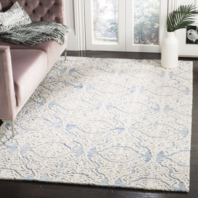 Davyan Handmade Tufted Wool Blue/Ivory Area Rug