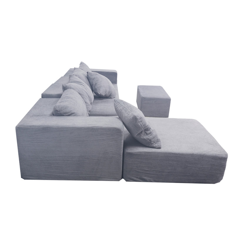 Canapé gris modulaire à 4 places avec 2 chaises longues et surdimensionnées, salon en nuage, matériau principal en velours, assise mi-ferme, velours côtelé standard 100 par brossé, rétractable lavable à la machine
