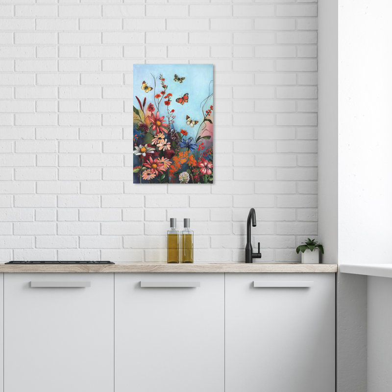 Impression sur toile bleue et florale, H 24 po x l 16 po x P 0,8 po