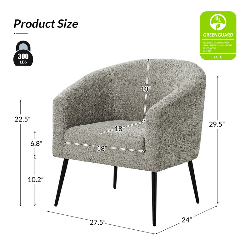 Chaise avec accoudoirs modernes 27,5 po Cadie, Polyester gris