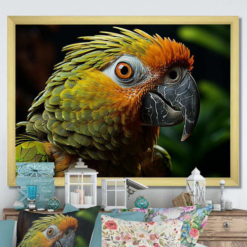 «Parrots Emerald Magical Melody II», reproduction sur toile, Encadrement doré, H 12 po x l 20 po x P 1 po