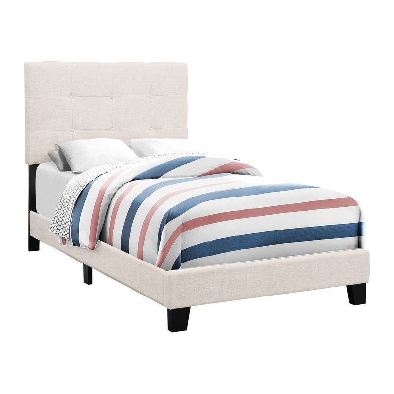 Lit simple pour chambre à coucher, revêtement beige, rembourrage en mousse épaisse, structure d'ingénierie solide