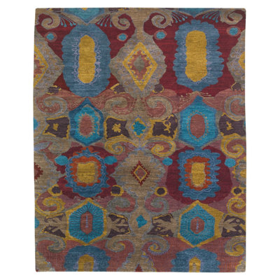 Can-Can Avignon Wool Geometric Area Rug in Blue/Red/Yellow