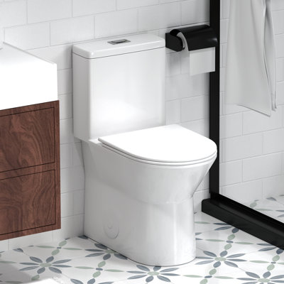 Toilette une pièce de 25 po de profondeur avec siège confortable ADA Hauteur 17 po, siphon double sans rebord à technologie double chasse puissante et silencieuse, installation facile de 12 po, cuve avec siège à fermeture douce, blanc brillant. 