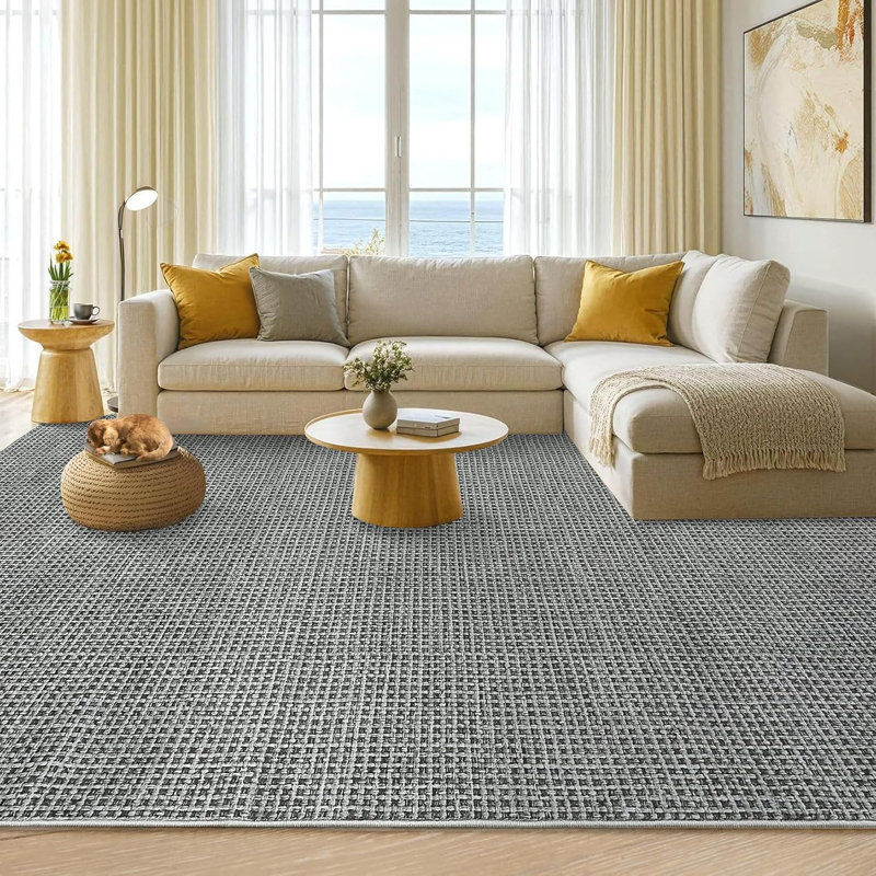 Tapis de salle à manger pour salle à manger antidérapant à motif gaufré doux pour salle à manger gris clair