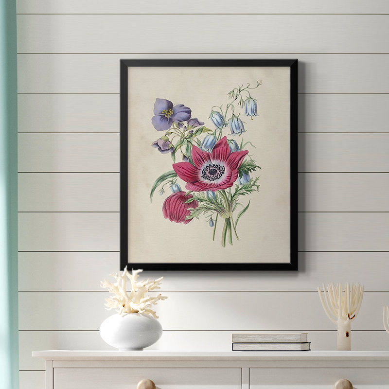 Antique Garden Bouquet I, toile encadrée de qualité supérieure - prête à être accrochée, Noir, H 20 po x l 16 po