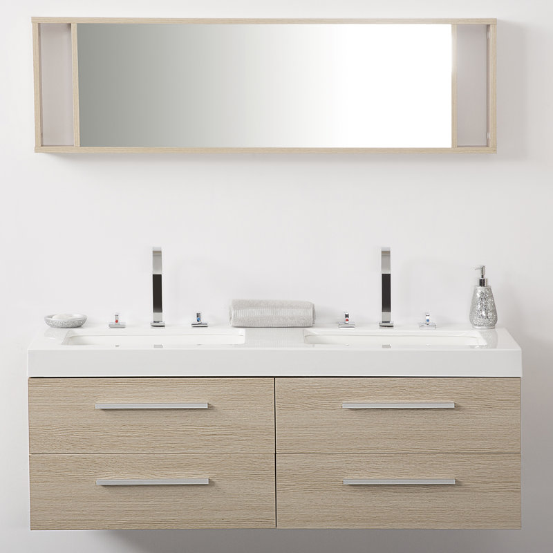 1400mm Wall Mounted Double Sink Vanity Unit, Beige