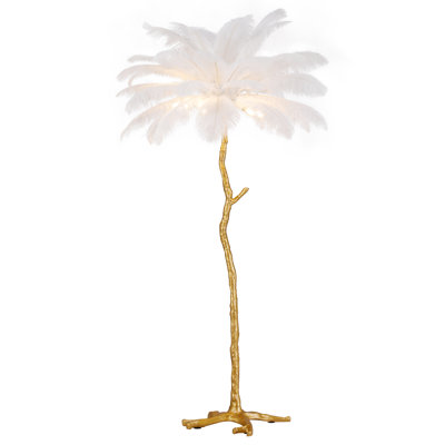 5-Light 35" Wide Tree Branch Flamingos Ostrich Josephine Feather Floor Lamp