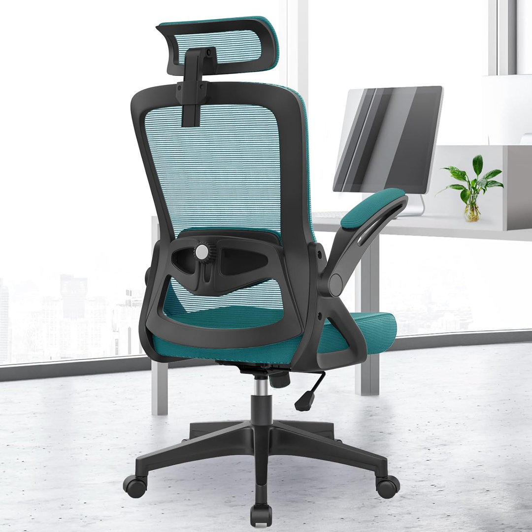 The office chair is an ergonomic one with lumbar support, adjustable armrests and headrests. The high backrest of the mesh chair provides a comfortabl