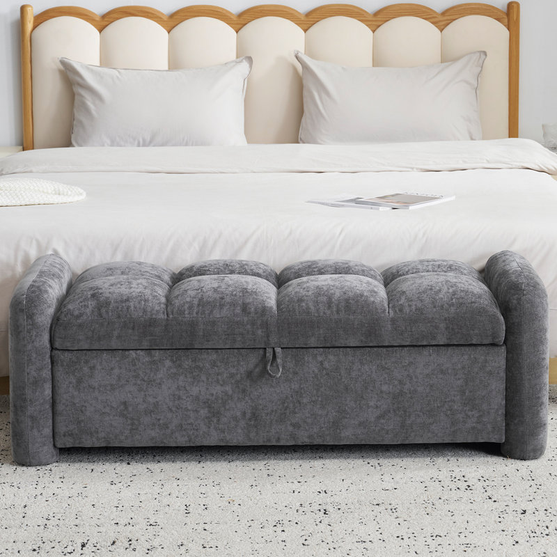 Modern-style Oversized Storage Bench, Dark Gray Chenille