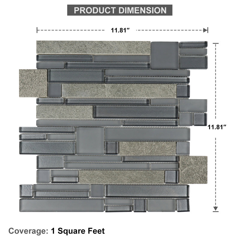 Golz 12" x 12" Versailles Mosaic Tile, Dark Gray