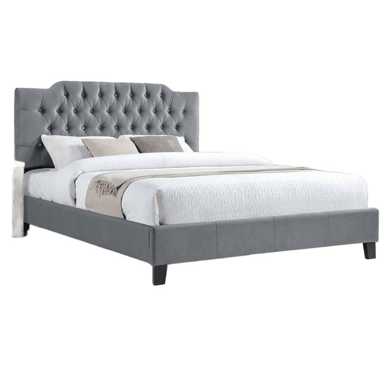 Magnifique lit double en velours avec tête de lit capitonnée moderne, parfait pour les chambres contemporaines