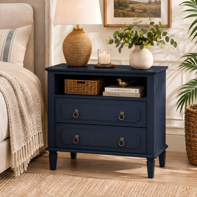 26 inch Wide Nightstands with 2 Drawers and Open Shelf, Modern Farmhouse Bedside Table, End Table Side Table with Storage for Bedroom, Living Room