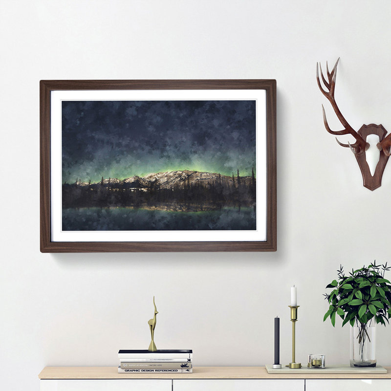 Northern Lights over in Canada - Picture Frame Graphic Art Print, 24cm H x 33cm W x 2cm D, Walnut Framed