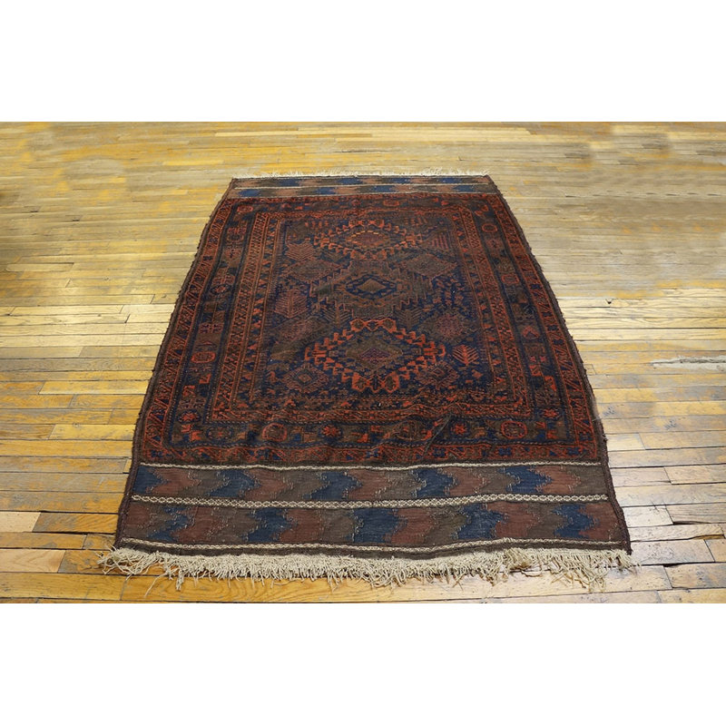 Antique Bold Tribal Geometric Baluch Afghan Rug