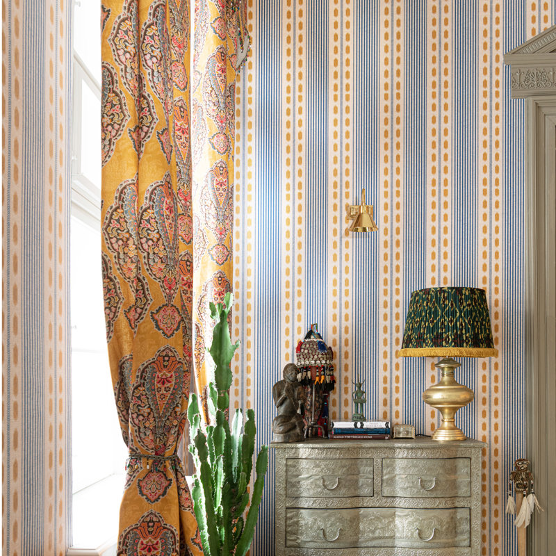 Tales Of Maghreb Striped Wallpaper Roll, Blue/Red/Taupe