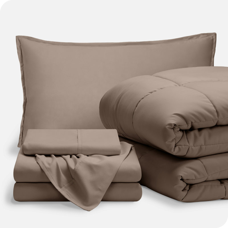 Lit dans un sac en microfibre 1800 de qualité supérieure 1800, Taupe / taupe, Édredon simple + 4 pièces supplémentaires