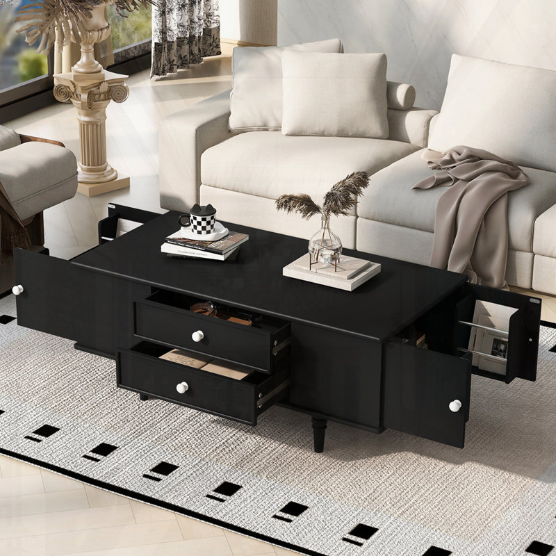 Table basse rectangulaire avec tiroirs, Noir