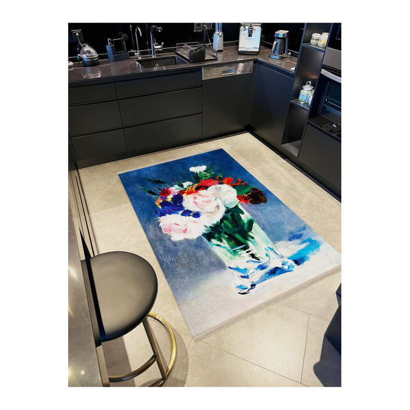 Tapis décoratif moderne à motif de fleurs et de vases pastel, Sous-tapis rectangulaire 2 pi 4 po x 3 pi 11 po