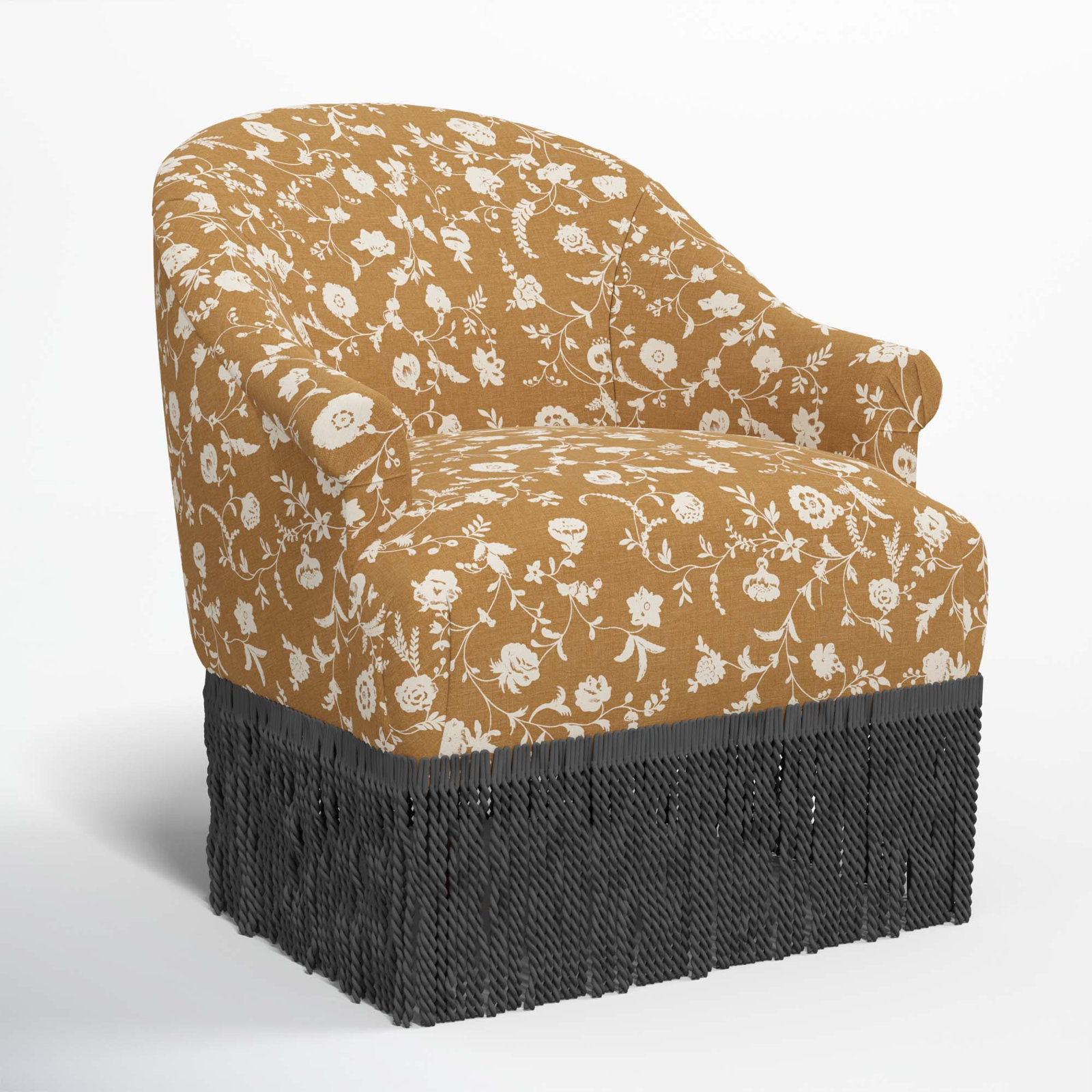 Callie Barrel Chair, Black, Robina Floral Ochre