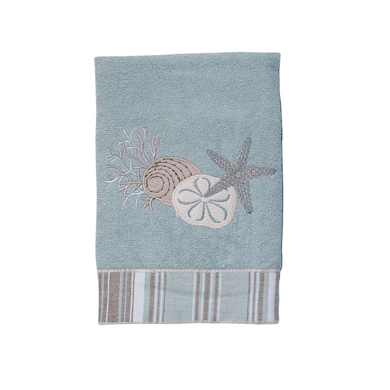 Mineral Blue Cotton Hand Towel with Sea Embroidery