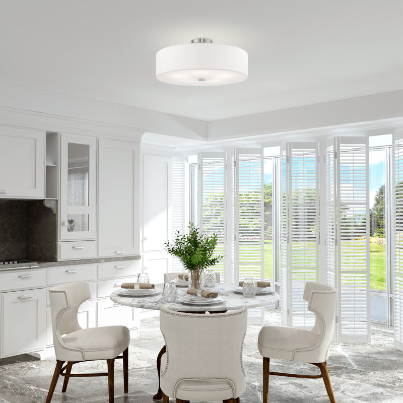 Bazilijus Fabric Semi Flush Mount, Brushed Nickel, Off-White