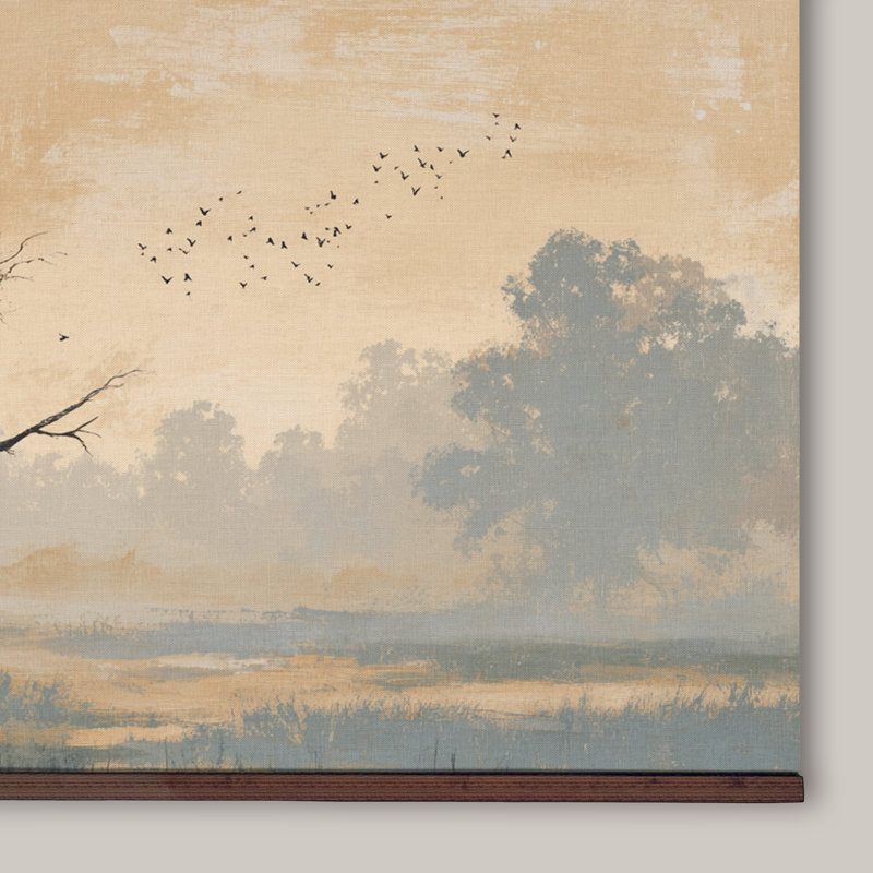 «Bird on Branch Landscape», reproduction d'art sur toile panoramique encadrée, H 40 po x l 60 po