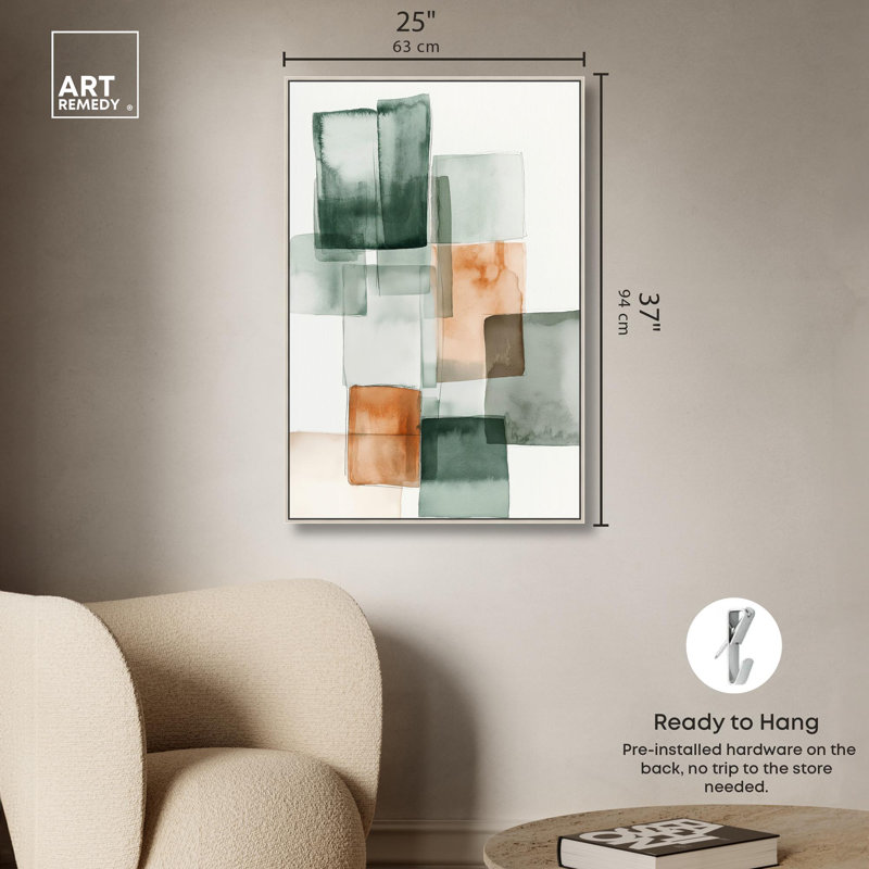 Citrine cube II, art abstrait vert , Cadre argenté, H 37 po x l 25 po