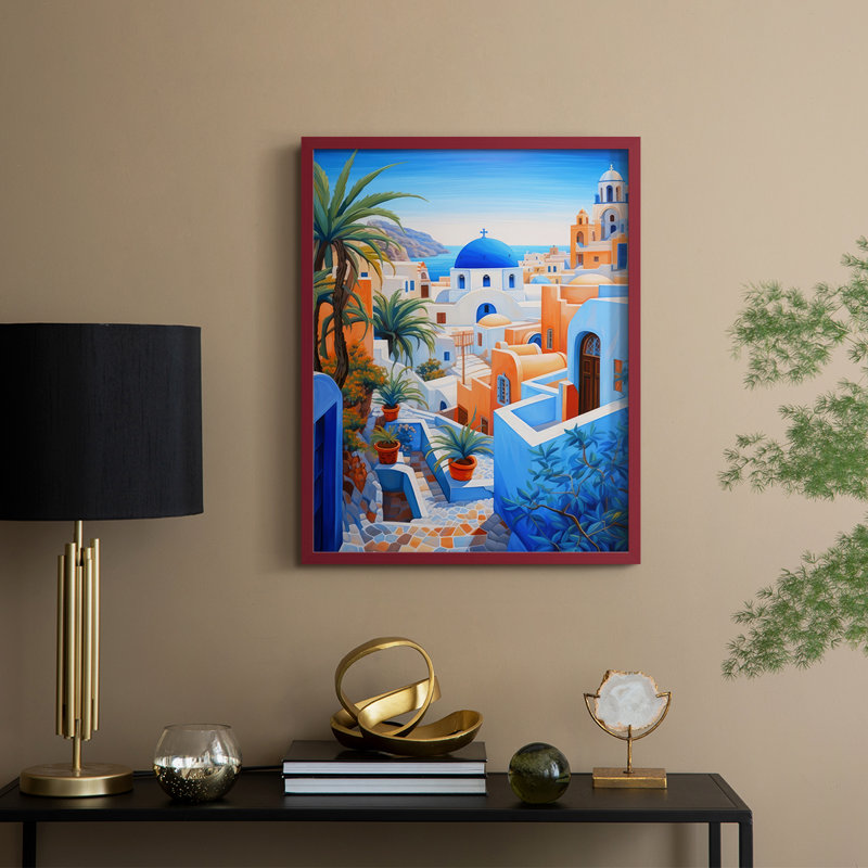 Oia Caldera I, reproduction encadrée - bois massif, H 30 po x l 24 po, Rouge