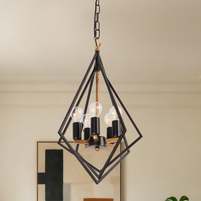 Lustre à 5 lumières à intensité variable géométrique, lampe de ferme industrielle noire