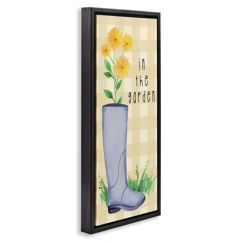 Dans le jardin sur un cadre flottant à carreaux, design par Lil 'Rue, H 25 po x l 11 po, Cadre flottant noir de jais