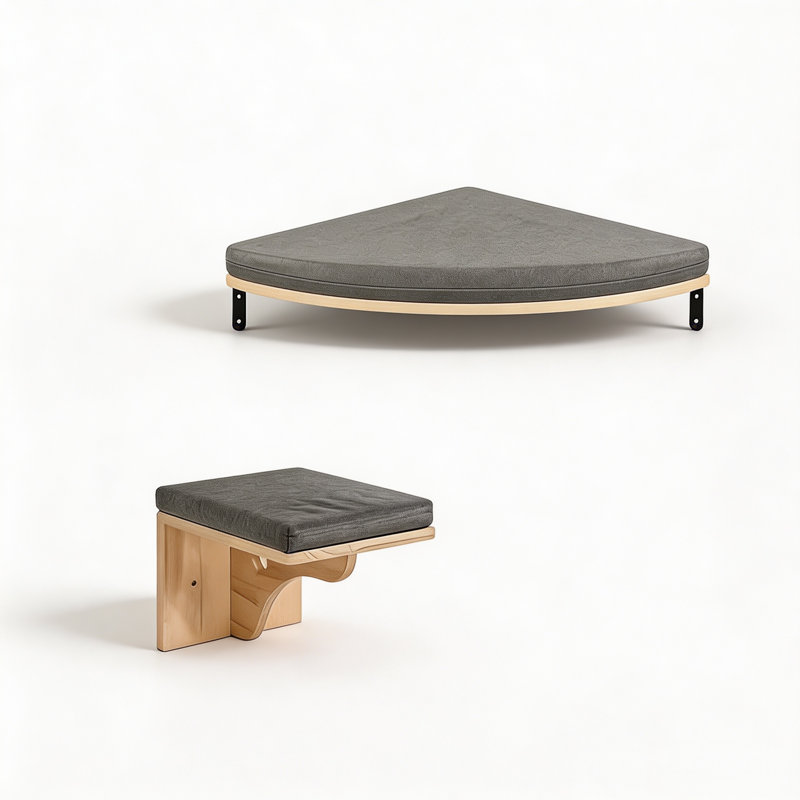 Ensemble de perchoirs muraux en bois, étagère de coin pour chat avec marches et coussin moelleux
