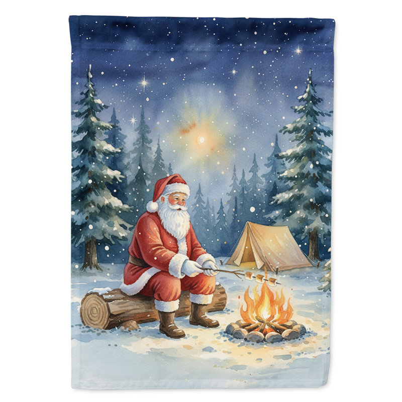 Père Noël campant près du feu, drapeau de la maison de Noël, House Size, Santa Camping by the Fire