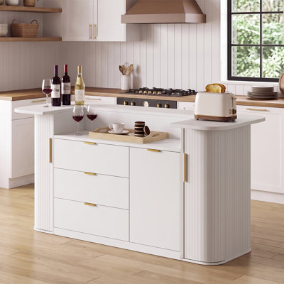 Îlot de cuisine de 200 cm (78,7 po) avec 2 armoires et 3 tiroirs, table d'îlot avec rangement pour poubelle, naturel