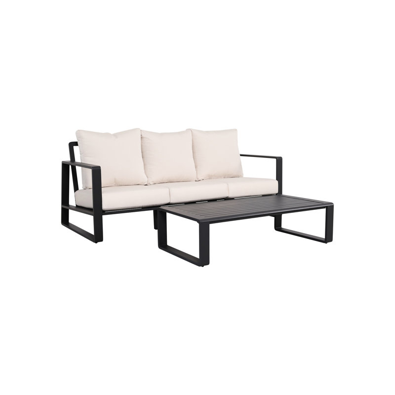 Table basse Three & Rectangular, coussins en tissu blanc laiteux, aluminium, pièce de style maison rembourrée et fabriquée en aluminium, élégante pour les maisons contemporaines