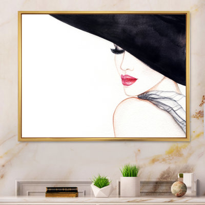 " Stylish Fashionista With Black Hat And Red Lips "