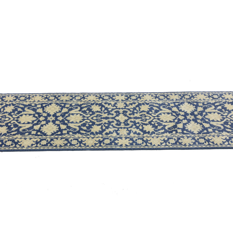 Tapis de couloir oriental bleu discret à motif floral 3 x 12 | Taille exacte: 2 pi 6 po x 11 pi 10 po