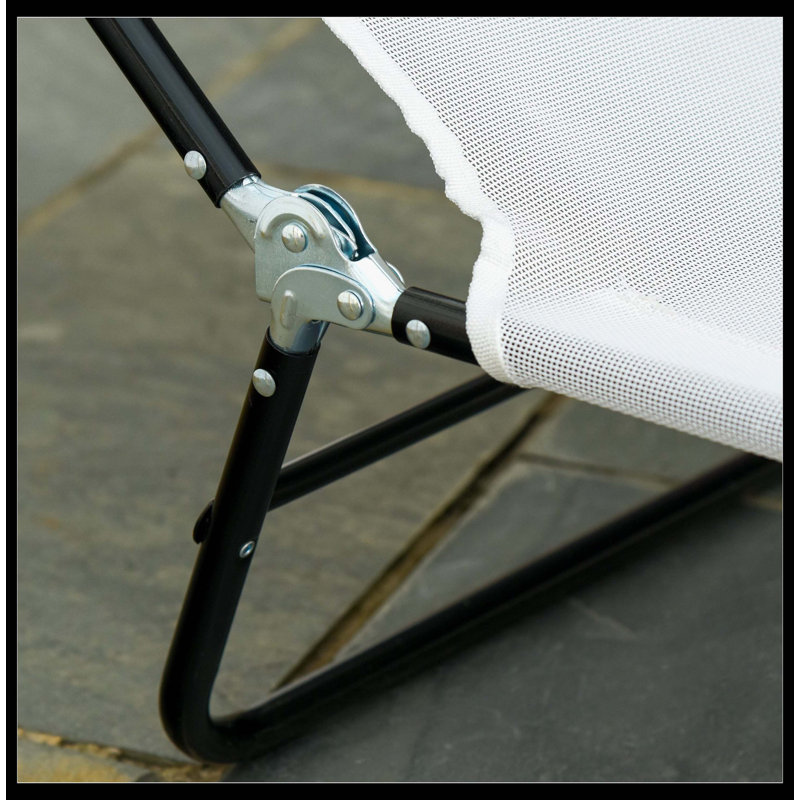 Folding Chaise Lounge Chair, Pool Sun Tanning Chair, Outdoor Lounge Chair With Adjustable Reclining Back, Breathable Mesh Seat & Soft Headrest For Beach, Yard, Patio (Cream White)