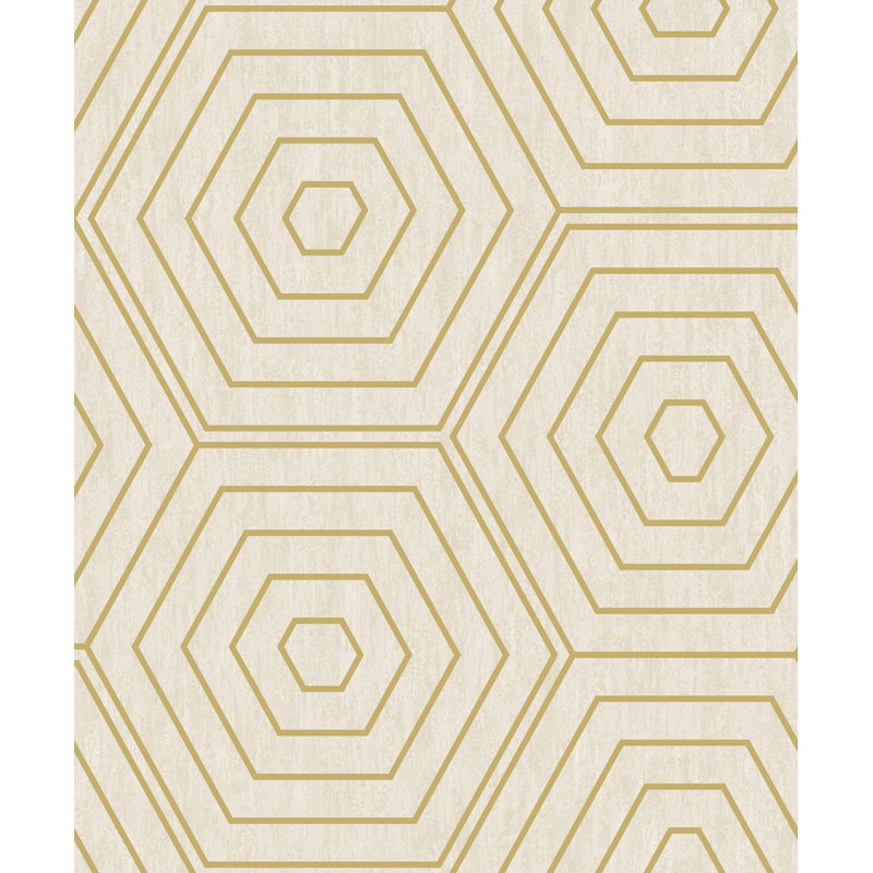 Hexagons 1m x 53cm Metallic Wallpaper Roll, Stone