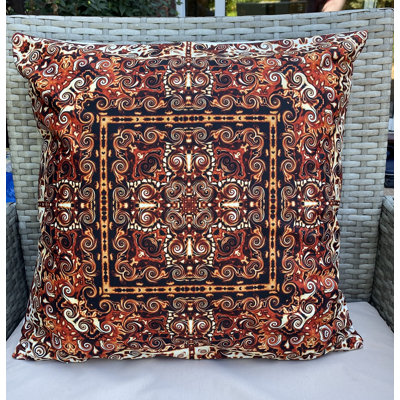 Nunnari Indoor / Outdoor Geometric Black/Orange/Brown Square Cushion