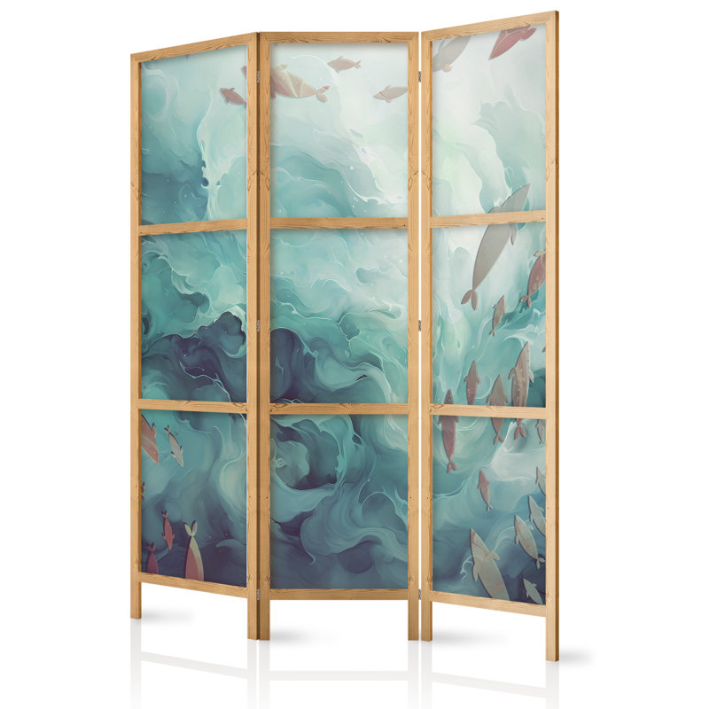 171cm H Solid Wood Folding Room Divider, 171cm H x 135cm W x 1.2cm D, 3