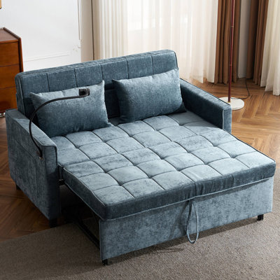 56.9" Loveseat Sofa Pull-Out Sofa Bed Sleeper Sofa With A Reversible Backrest Cushion, Side Pockets, Two USB Ports And A Phone Holder For Living Room
