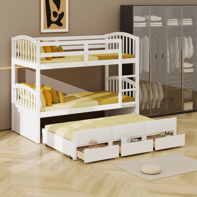 Bunk Bed With Ladder, Safety Rail, Trundle Bed With 3 Drawers
