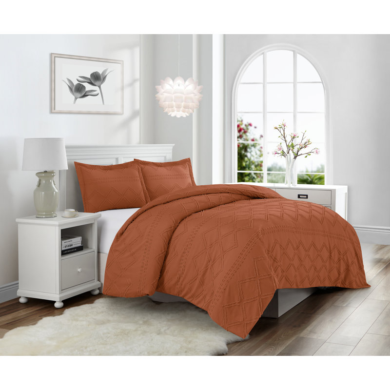  Parure de lit prélavée en jacquard ultra doux à clips Swift Home, Couette simple + 1 taie décorative standard, Brique