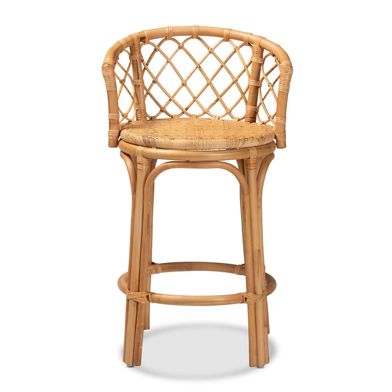 Demileigh Orchard Modern Bohemian Natural Brown Rattan Counter Stool, 37" H, 21" W and 18" D