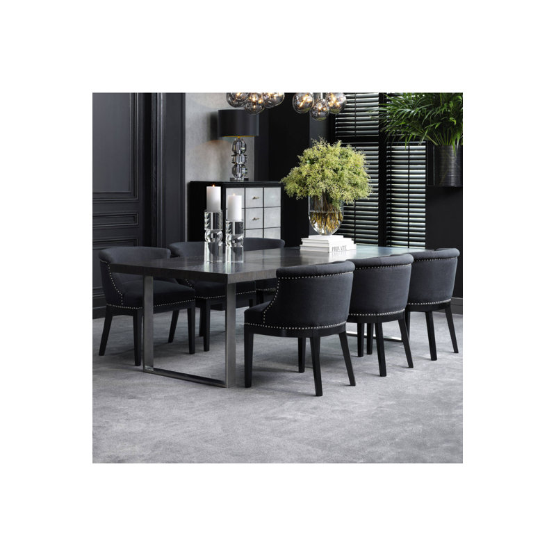 Borghese Solid Oak Dining Table, Charcoal Oak/Black Nickel, 43.3071" W x 98.4252" L